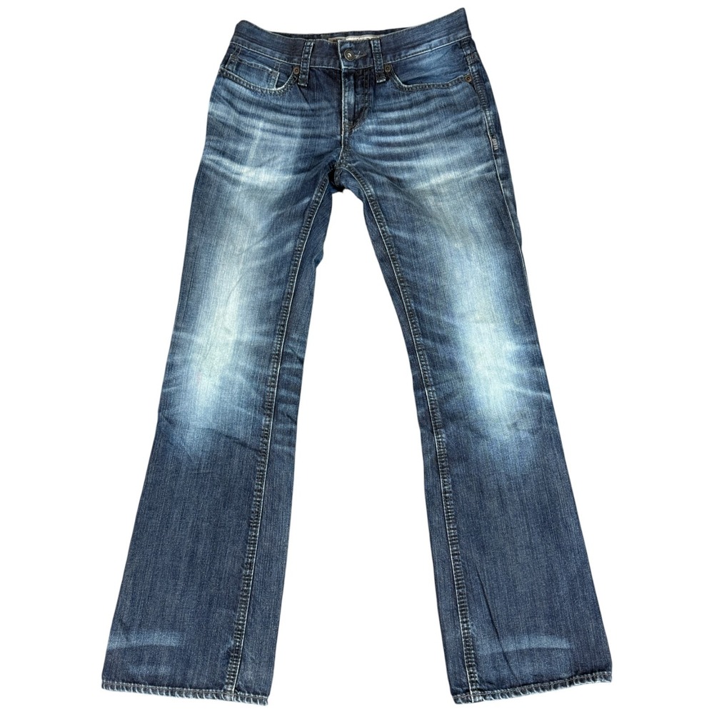 Buckle BKE Aiden Jeans Mens 29 Blue Stretch Logo Medium Wash Straight Distressed